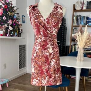 Vintage terracotta abstract Wrap Dress S
